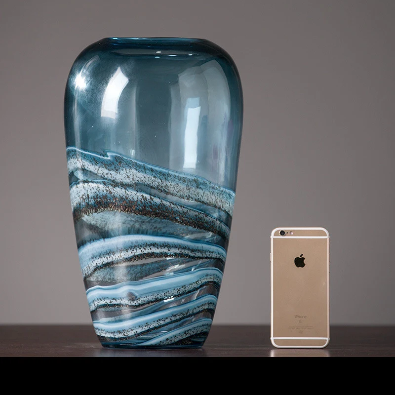 Title 1, Modern minimalist blue glass vase for living ro...