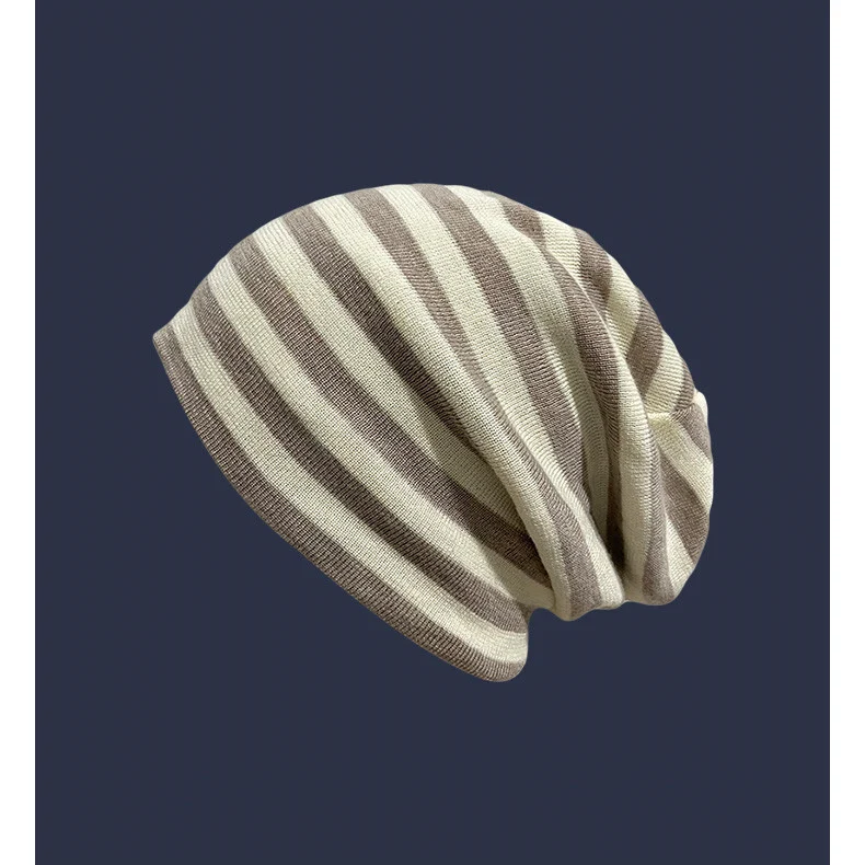 Female Autumn And Winter Warm Black And White Striped Pile Hat — photo 2