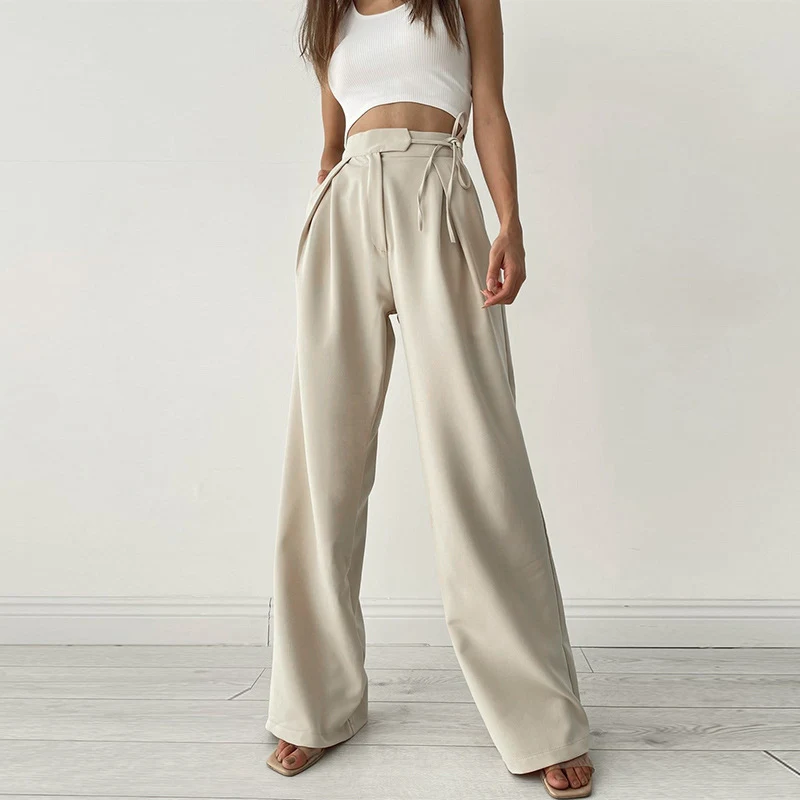 Pantalones Deportivos Casuales de Punto Cintura Alta Anchos Sueltos Pierna Recta Estilo Cómodo y Versátil para Mujer — foto 24