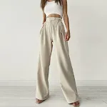 Pantalones Deportivos Casuales de Punto Cintura Alta Anchos Sueltos Pierna Recta Estilo Cómodo y Versátil para Mujer — foto 24