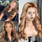 Peruca 13x4 Lace Front Body Wave P427 com cabelo brasileiro, coloração e meia touca de renda. Cabelo deslumbrante e visual incrível. — foto 3
