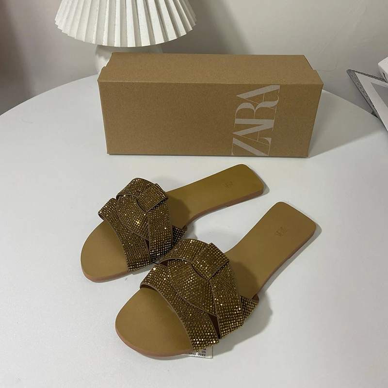 Women's all-match rhinestone fashion open toe beach sandals. Flat round toe shoes perfect for outer wear. Versatile summ — photo 1