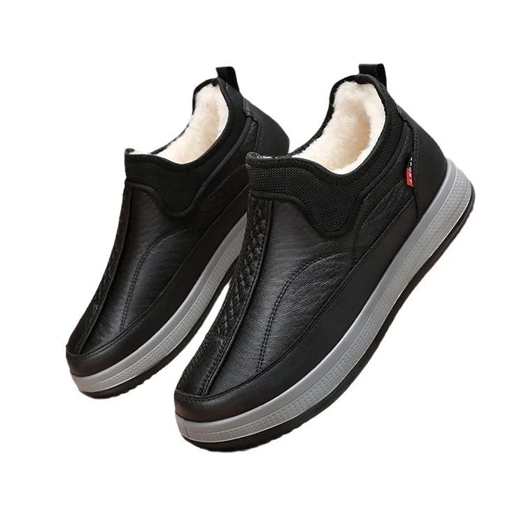 Botas de neve quentes de inverno com forro de lã, plataforma, bico redondo, cano curto, moda simples, antiderrapantes, sapatos de algodão planos masculinos — foto 2