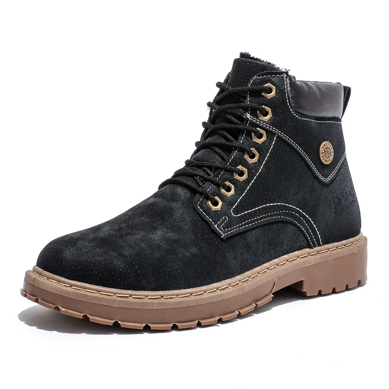 Botas Martin de Algodão Plus Masculinas com Fleece de Couro de Porco para Aquecimento ao Ar Livre e Conforto. — foto 2