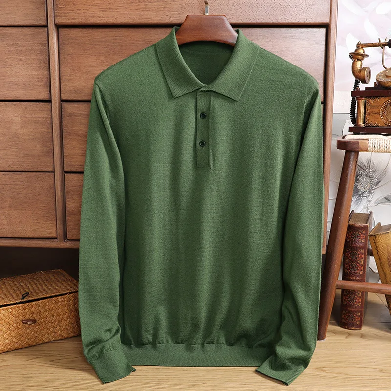 Men's Ultra-Fine Worsted Wool Polo Shirt Long-sleeved Lapel Knitwear Luxurious comfort and style for everyday wear — photo 2