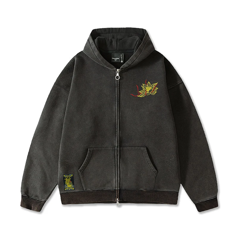 Moletom com capuz bordado de estilo chinês vintage, forrado com fleece, ideal para outono e inverno, confortável e elegante. — foto 7
