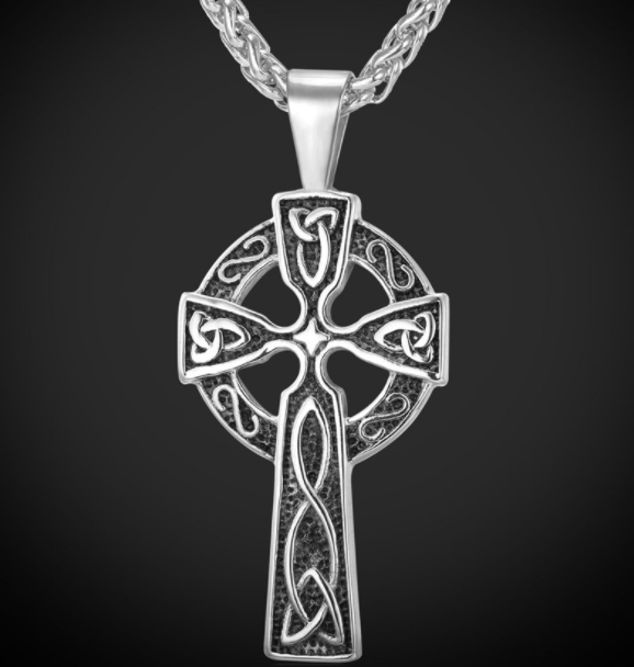 U7 cor dourada de aço inoxidável Triquetra Viking Triple Horn Of Odin Jewelry Fashion Cross Irish Knot Men colar & penda — foto 2