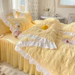 Jogo de cama de quatro peças com capa de edredom de cor sólida, saia de cama, macio e confortável, perfeito para um sono tranquilo. — foto 6