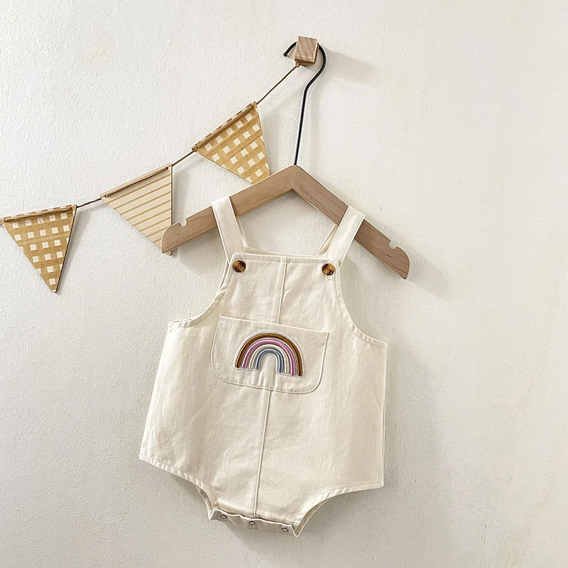 Macacão de bebê primavera e outono estilo coreano folgado arco-íris, unissex, tipo sling, para passeios e conforto. — foto 15