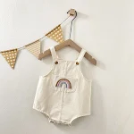 Macacão de bebê primavera e outono estilo coreano folgado arco-íris, unissex, tipo sling, para passeios e conforto. — foto 15
