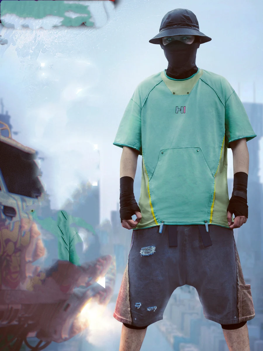 Title 2, Cyberpunk Functional Street Shoulder Drop Short...