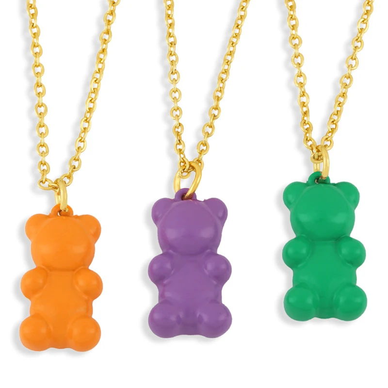 Colar feminino com pingente de urso fofo com óleo escorrendo, estilo Ins Wind. Um colar de floresta adorável e colorido. — foto 11