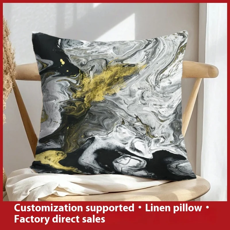 Capa de almofada de linho com pintura a óleo abstrata para sofá e cama, impressão nítida, decoração da casa. — foto 17