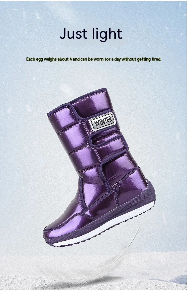 Botas de neve femininas de algodão espesso, forradas com fleece, quentes, leves, cano médio e antiderrapantes para o inverno. — foto 12
