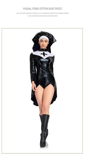 Title 3, Cos Nun Costume Halloween PU Couro Punk Cross Suit