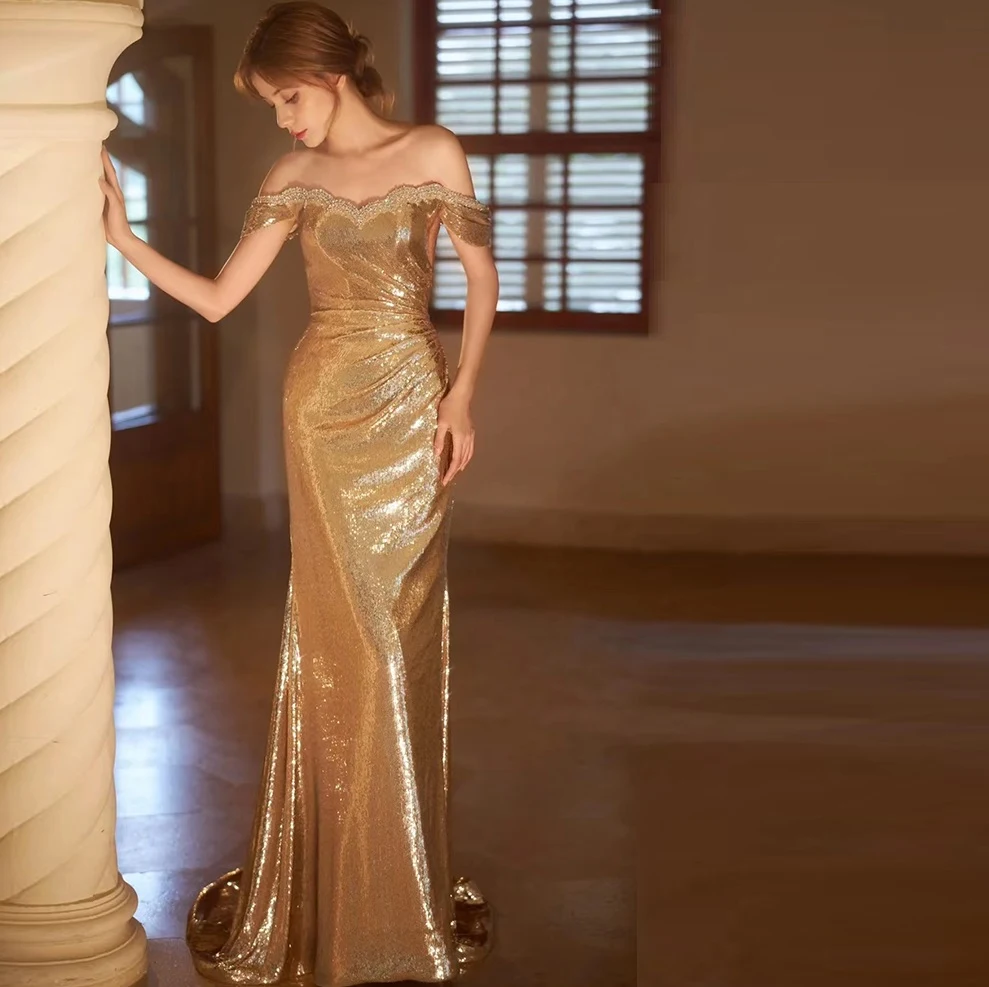 Off-shoulder Banquet Host Dress for elegant events. Enhance your temperament and style with this stunning dress, perfect — photo 1