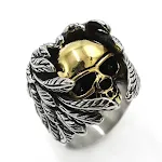 Anel de cabeça de fantasma de pena vintage em aço titânio, joia gótica masculina, design exclusivo, durável, presente perfeito. — foto 9