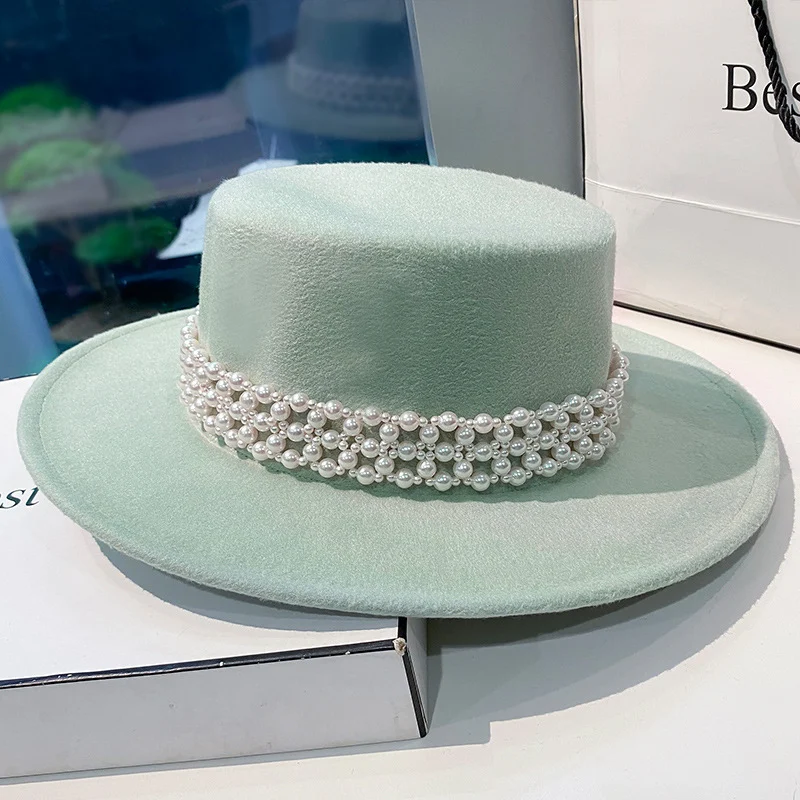Cappello a cilindro piatto con catena di perle eleganti per bambini bianchi autunno e inverno — foto 2