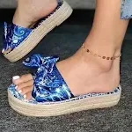 Hemp straw bow satin vintage beach slippers offer relaxed comfort and a stylish, bohemian look for your summer days. Per — photo 3