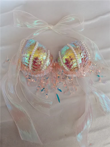 Title 8, Mermaid Sequins Shell Bikini Top Bra Shine on t...