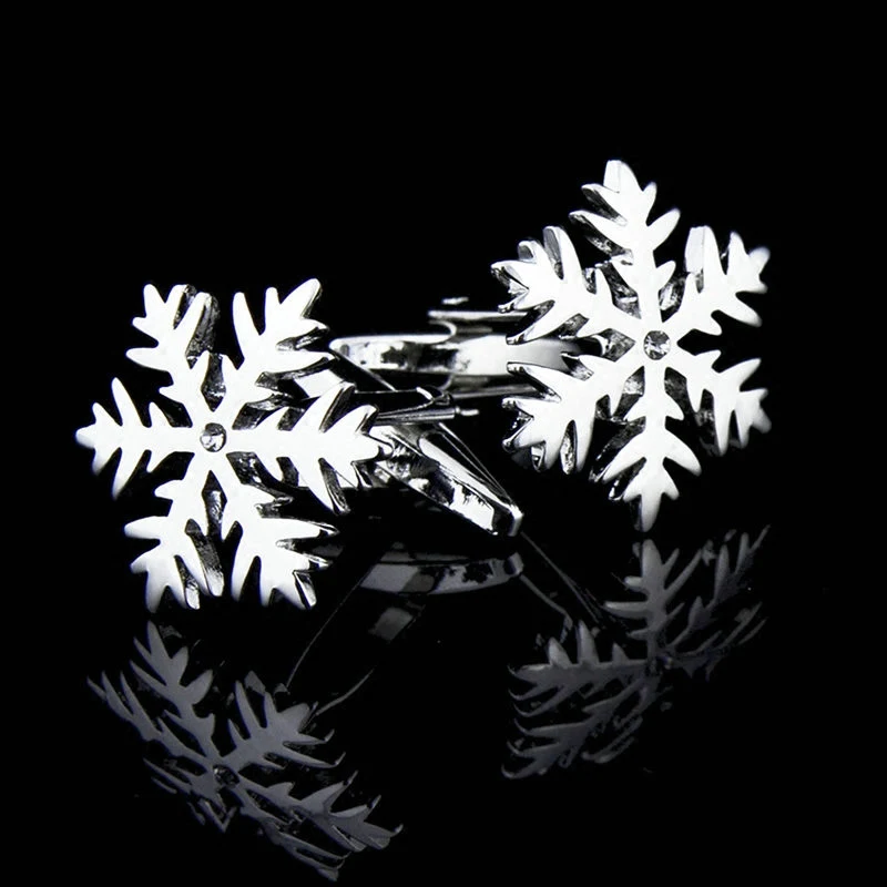 Abotoaduras de Punho Francesa Masculinas de Prata com Diamante Floco de Neve, Elegância e Charme para sua Camisa. — foto 2