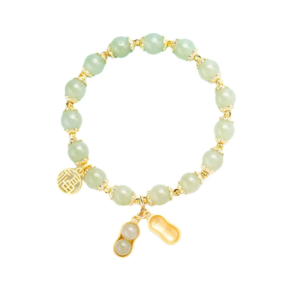 Pulseira feminina de jade Hotan amendoim com pingente de corrente completa. Beleza natural e elegância para realçar seu estilo e bem-estar diário. — foto 1