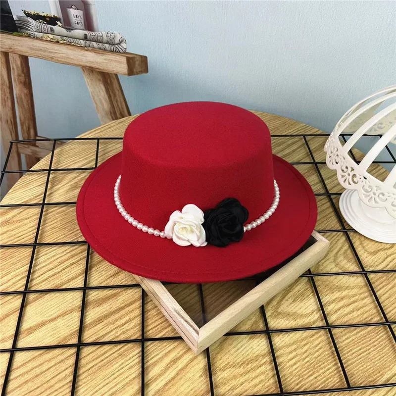 Title 18, Vintage Top Hat Female Pearl Chain Flower Woole...