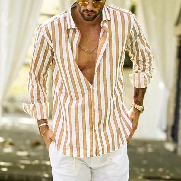 Title 5, Camisa masculina casual listrada de manga longa...