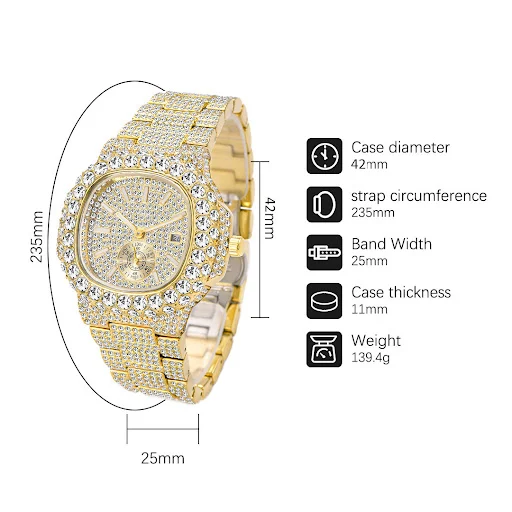 Title 8, Reloj Dorado para Hombre de Negocios con Diaman...