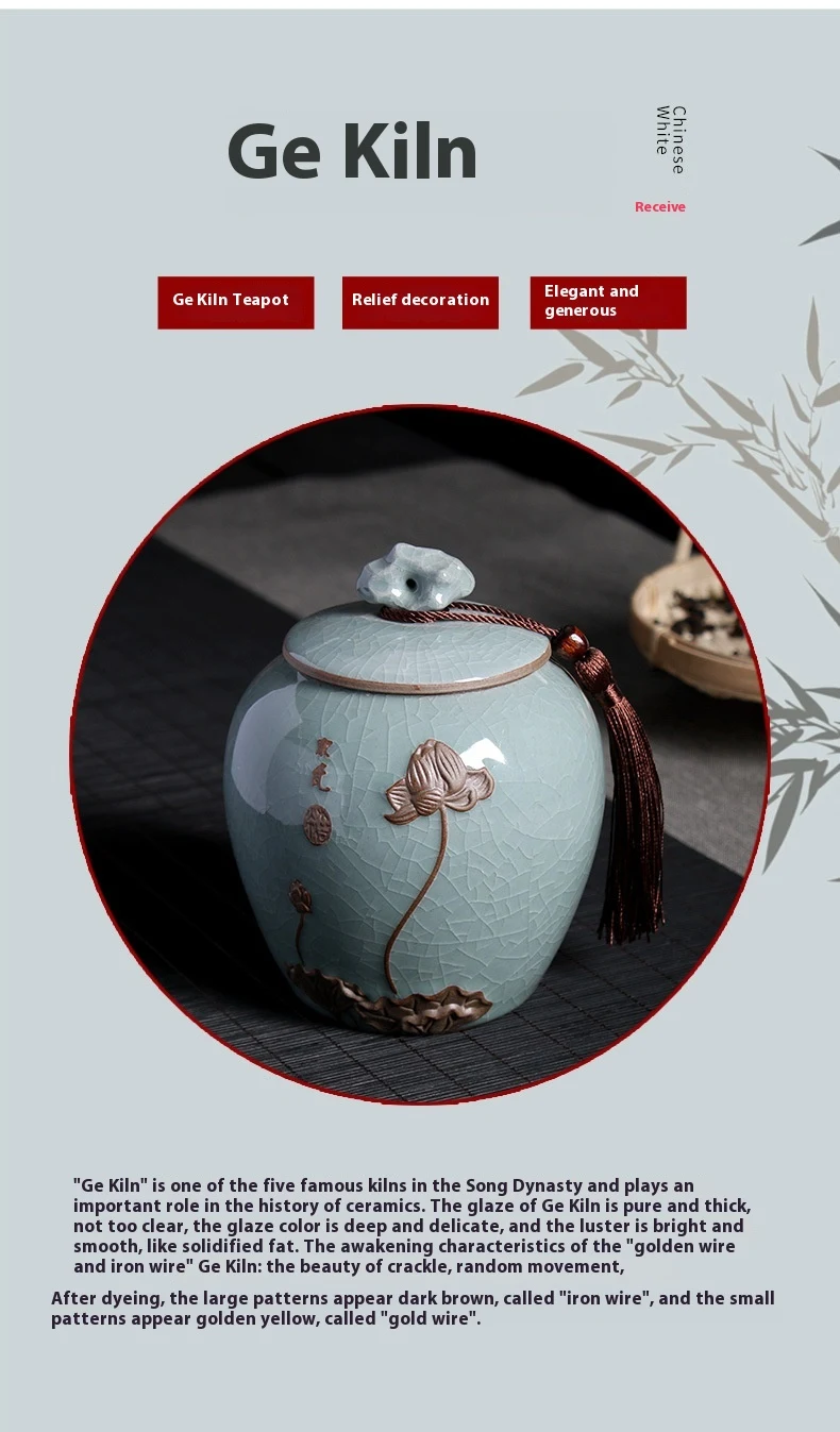 Title 3, Ge Kiln Tea Jar with Relief, Sealed Tank, Mediu...