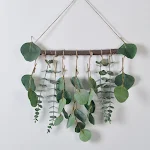 Applique da parete in tronco con pianta verde artificiale, foglie di eucalipto e felce, decorazione naturale per interni — foto 4