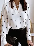 Women's Casual Long-sleeved V-neck Heart Printing Shirt — photo 4