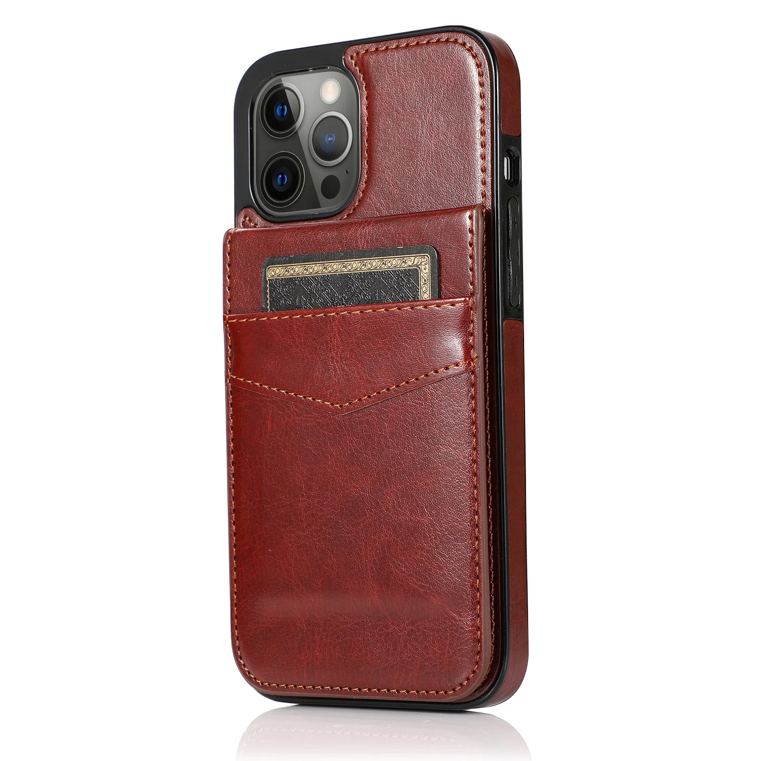 Title 7, Capinha de celular de couro lisa com suporte. P...
