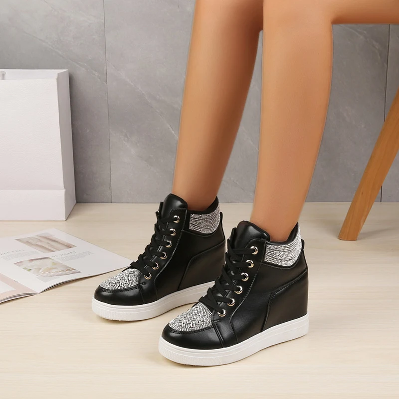 Women's Inner Height Increasing Shoes Rhinestone Flats Lace-up Sneakers. Boost your height and style with these comforta — photo 4