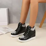 Women's Inner Height Increasing Shoes Rhinestone Flats Lace-up Sneakers. Boost your height and style with these comforta — photo 4