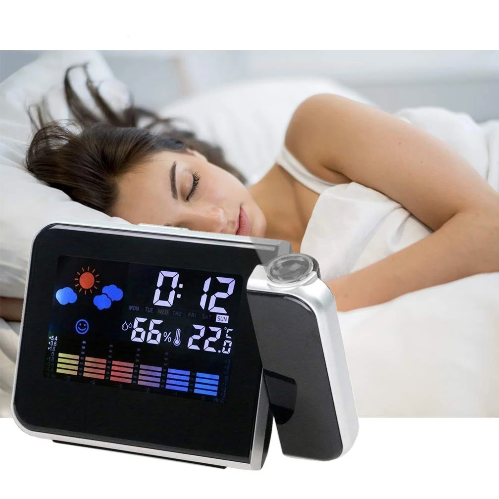 Title 12, LED Alarm Projection Clock Thermometer Hygromet...