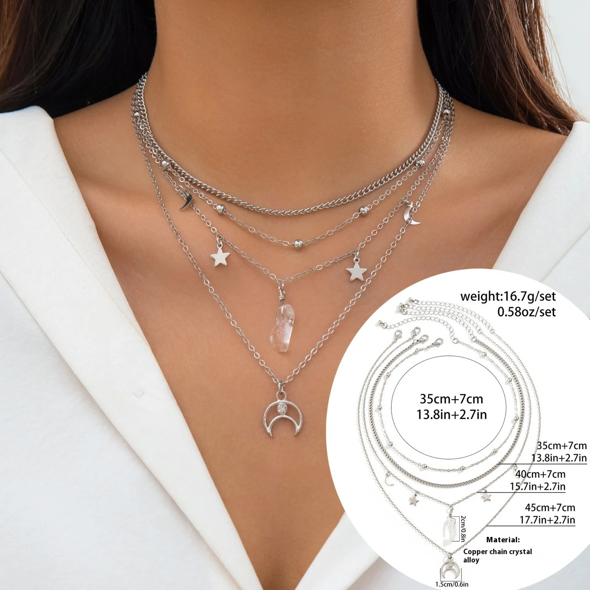 Colar feminino com corrente fina e simples, pérolas de imitação multicamadas. Adicione elegância ao seu visual diário com este colar. — foto 8