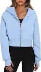 Felpa con cappuccio e zip casual da donna, cardigan sportivo in pile, hoodies alla moda, top corti, abbigliamento femminile per un look sportivo e casual. — foto 6