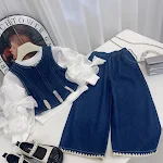 Kinder T-Shirt Weste Weite Hose Dreiteiliges Set Mädchen Schatz Koreanischer Stil Bequem und modisch für aktive Kinder — foto 10