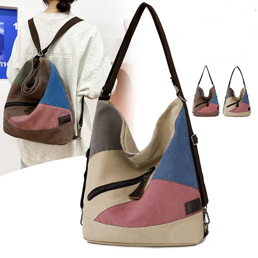 Title 5, Fashion Art Canvas Bag with Stitching and Contr...