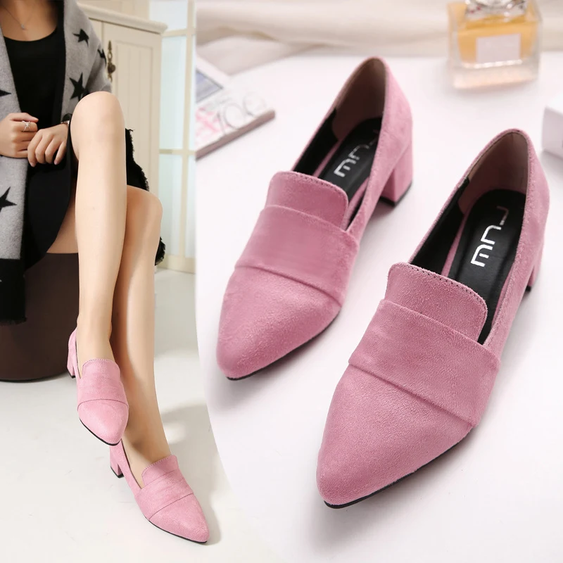 Zapatos de tacón grueso para mujer, punta fina, boca baja, combinan con todo, comodidad y estilo para cada ocasión. — foto 5