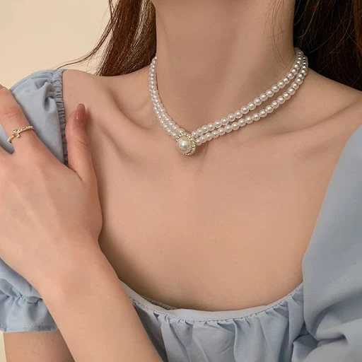 Title 1, Colar e brincos com strass e pérolas estilo ret...
