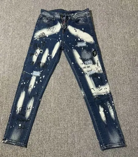 Title 3, Mens Punk Retro Blue Ripped Slim Elastic Print...