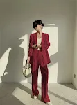 Wine Red Pants Suit