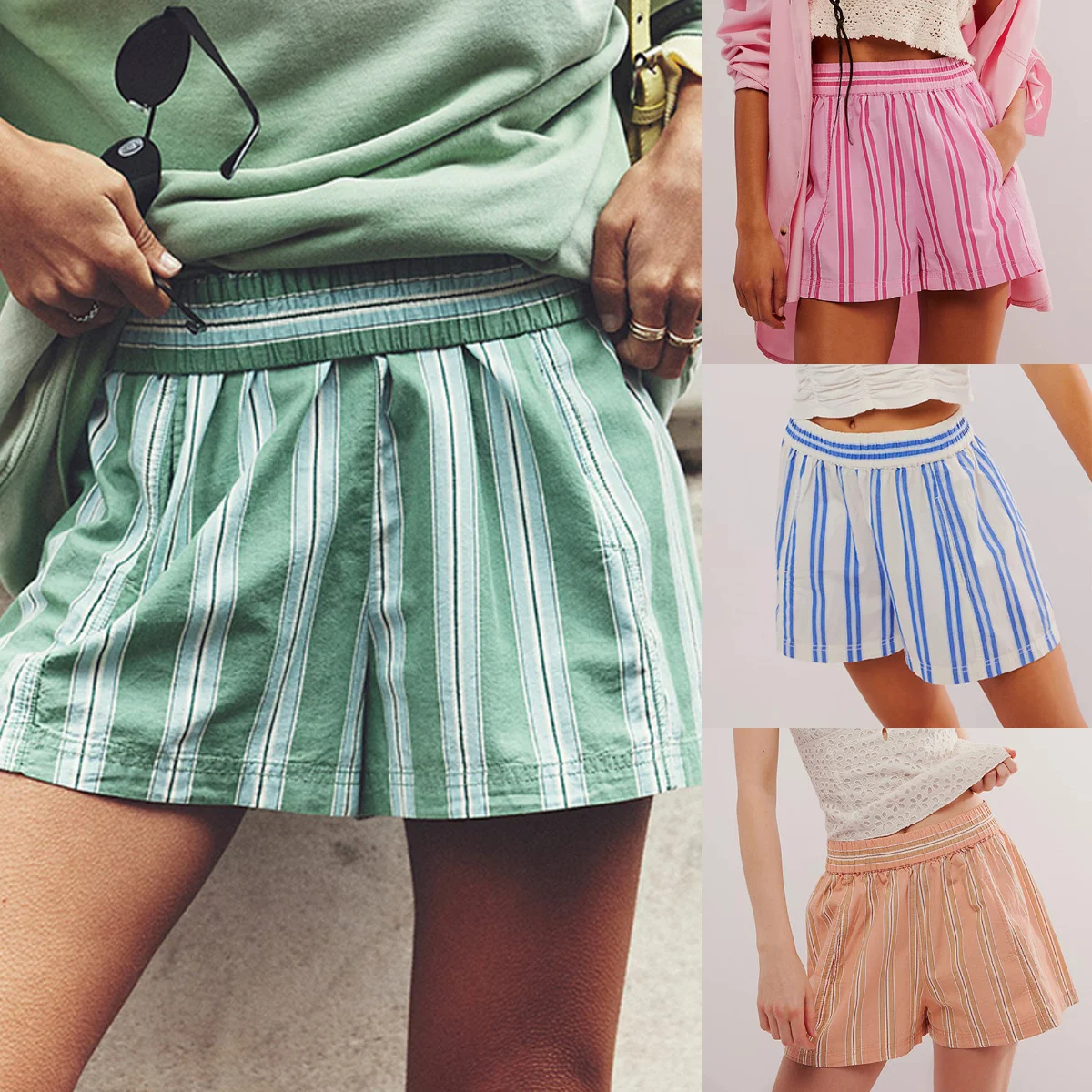 Striped Casual Elastic Pocket Beach Shorts For Women. Comfortable and stylish, these shorts are perfect for the beach or — photo 25