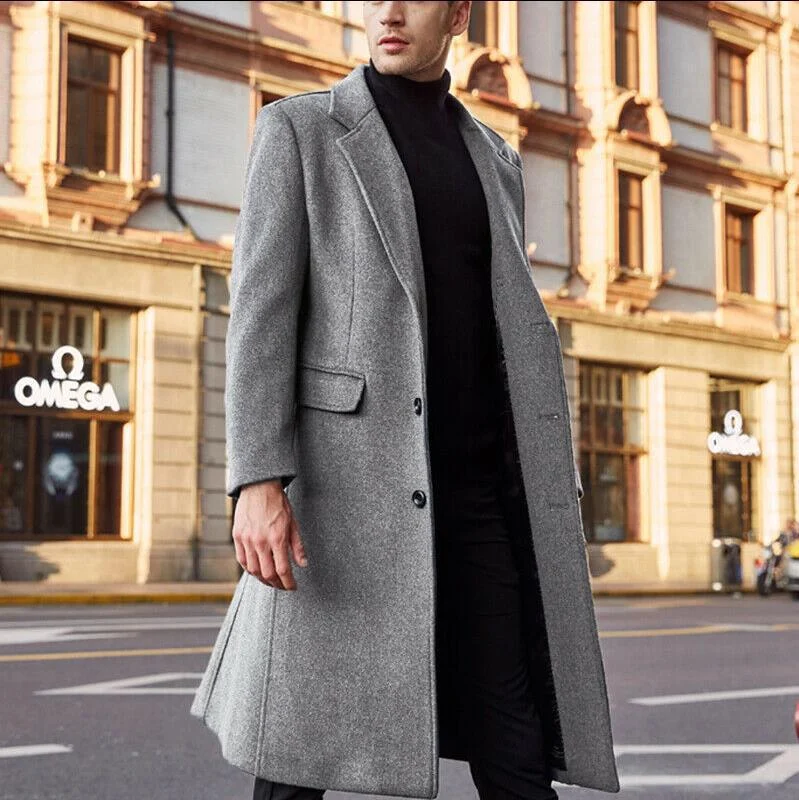 Casaco longo de lã masculino estilo trench coat. Conforto e elegância para o inverno. Ideal para diversas ocasiões. — foto 5