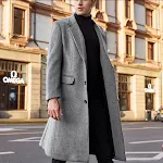 Casaco longo de lã masculino estilo trench coat. Conforto e elegância para o inverno. Ideal para diversas ocasiões. — foto 5