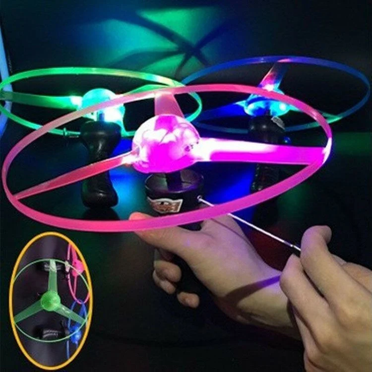 Pull String Luminous Flying Saucer Toy Easy to launch, shines brightly in the air, perfect fun for kids, provides engagi — photo 3