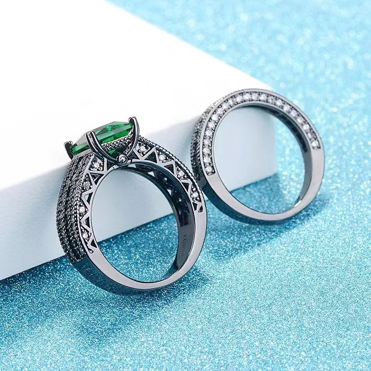 Anéis de noivado para casais femininos verde e azul, um conjunto de anéis ornamentado para celebrar o amor e o compromisso. — foto 6