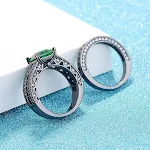 Anéis de noivado para casais femininos verde e azul, um conjunto de anéis ornamentado para celebrar o amor e o compromisso. — foto 6